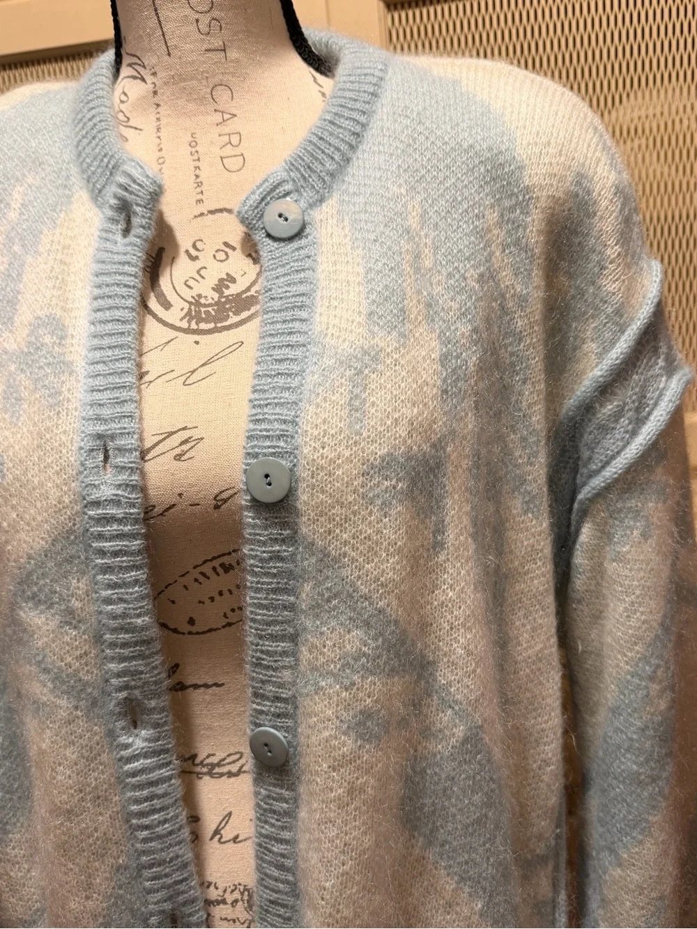 VTG Escada 3Pc Mohair Sweater Set Blue Cream Damaged As Is